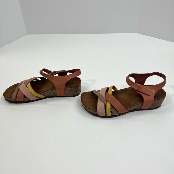 Bio-Gold Colorful Pastel Cross Strap Leather Slip On Sandals Womens Size 7.5 - Picture 5 of 13
